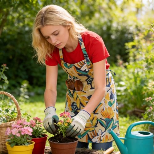 Floral Apron for Women with Pockets - Adjustable Kitchen Chef Apron