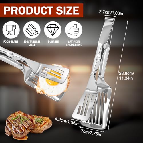 Heat-Resistant Stainless Steel Cooking Tongs with Detachable Spatula Design