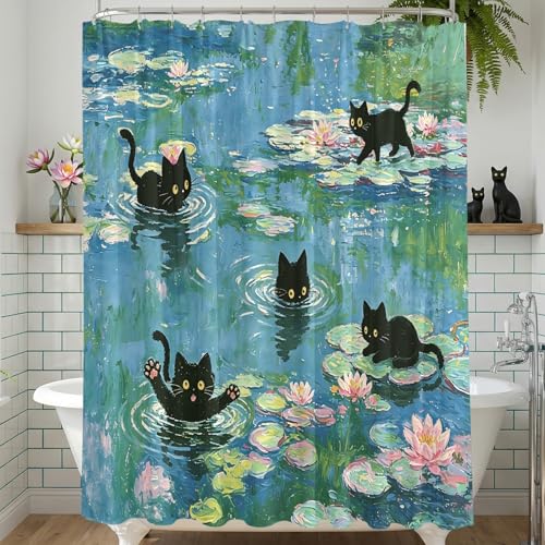 Artistic Cat Shower Curtain - 71x71 Inch Waterproof Fabric