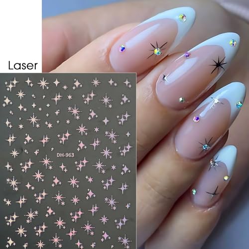Metallic Star Nail Art Stickers - 6 Sheets Holographic Y2K Decals