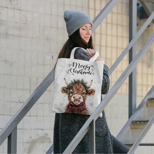 Christmas Highland Cow Reusable Holiday Gift Bags Party Favors - Xmas Tote
