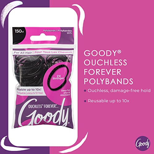 Goody Ouchless Black Polyband Elastic Hair Ties, 150 Count