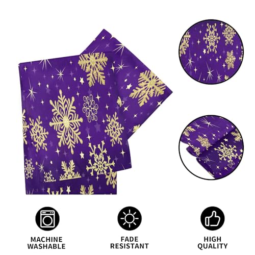 Double-Sided Christmas Table Runner 14x108 Inches Purple Snowflakes Holiday Decor