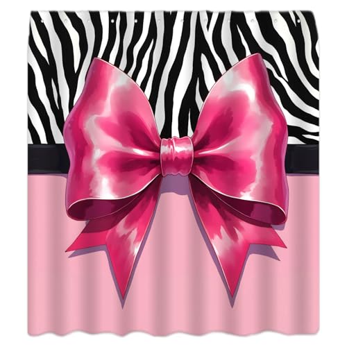 Pink Bow Zebra Print Shower Curtain 70" x 70" - Coquette Bathroom Decor