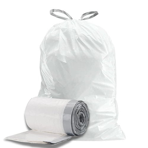 Plasticplace Trash Bags, Compatible with Simplehuman Code H, 8-9 Gallon Trash Can Liners, White Drawstring Garbage Bags, 100 Count Heavy Duty