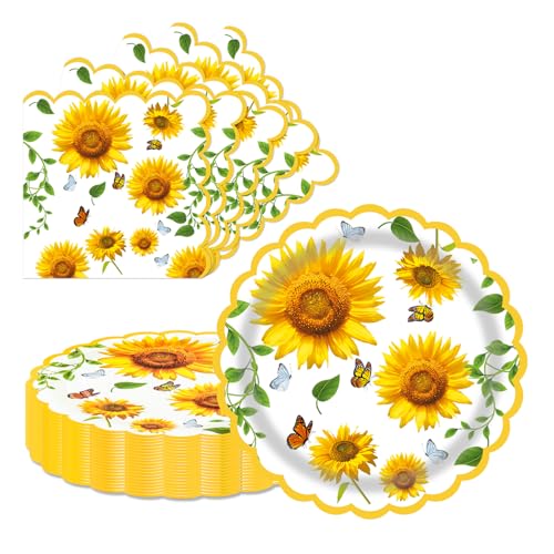Sunflower Party Supplies Set: 20 Dinner Plates & 20 Napkins - Fall Theme