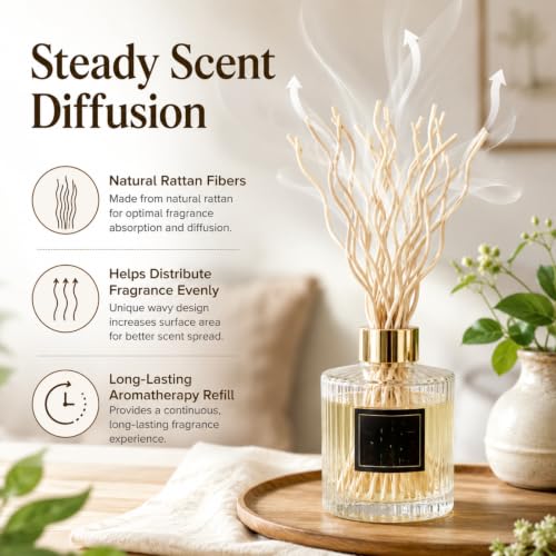 Veloshine Wavy Rattan Reed Diffuser Sticks - Natural Brown, 10 Pack