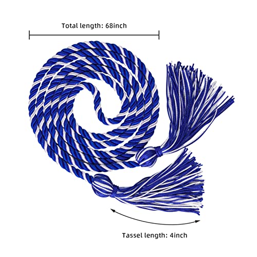 Royal Blue and White Graduation Honor Cords - 68" Durable Tassel