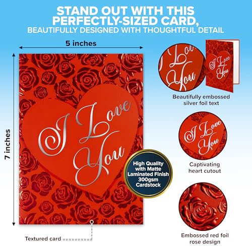 Elegant Red Foil Embossed 5x7 Valentine Card Set with Stickers