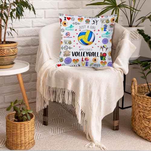 Volleyball Throw Pillow Cover - 18x18 Inch Inspirational Gift for Players
