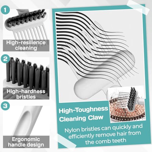 OLLBIT 2-in-1 Hair Brush Cleaning Tool and Comb Cleaner Gray