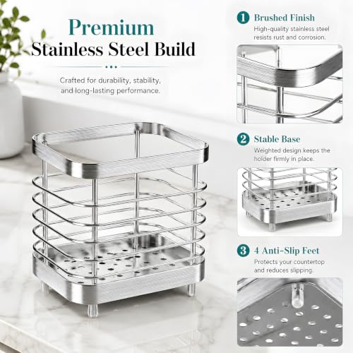 Stainless Steel Electric Toothbrush Holder - Silver 1-Slot Countertop Stand