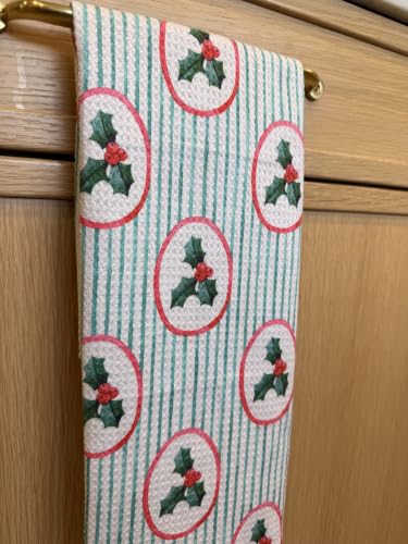 Christmas Holly Kitchen Towels Set - 3 Microfiber Dish & Hand Towels