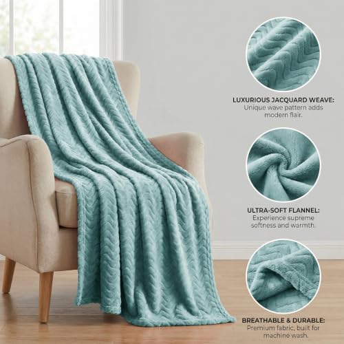 Exclusivo Mezcla Celadon Large Fleece Throw Blanket for Couch & Sofa 50x70 in