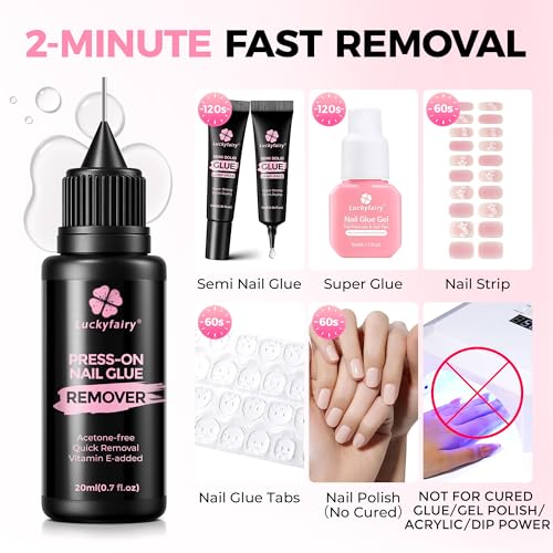 Luckyfairy Press on Nail Glue Remover - 20ml Acetone-Free Formula