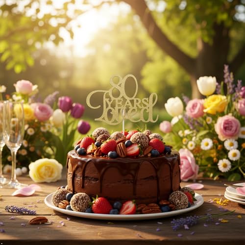 80th Birthday Cake Topper - Pink Glitter Celebration Decor