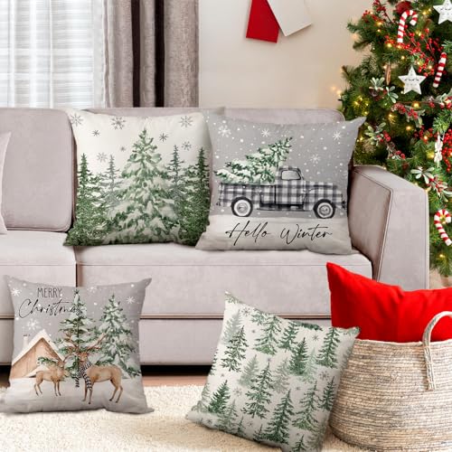 MEHOFOND Green Winter Christmas Pillow Covers Set of 4 - 18x18
