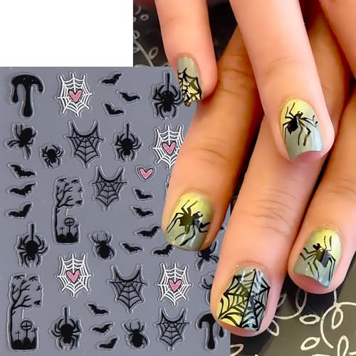 8 Sheets 5D Embossed Halloween Spider Skull Ghost Nail Art Stickers