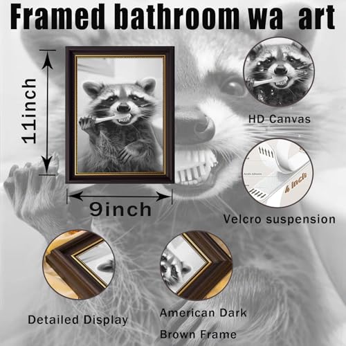Funny Raccoon Bathroom Wall Art - 9x11 Framed Canvas Print