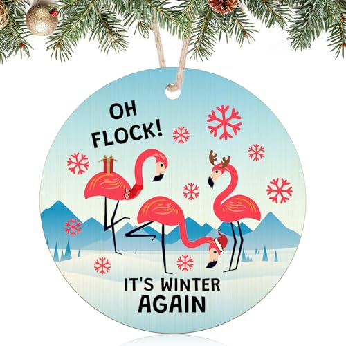 Flamingo Christmas Ornament - Funny Wooden Tree Decor Gift