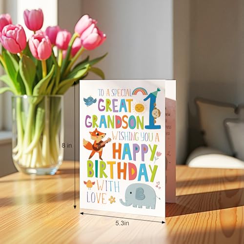 Cute Great Grandson 1st Birthday Card - Jungle Safari Theme