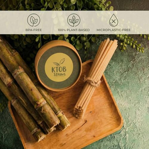 KTOB 200 Count Compostable Sugarcane Straws - Eco-Friendly & Non-Soggy