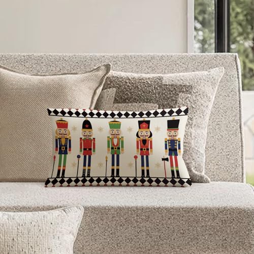 Christmas Nutcracker Lumbar Pillow Cover 12x20 Inch Winter Sofa Decor