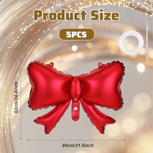Giant Red Bow Balloons - 5 Pcs Foil Decorations for Parties