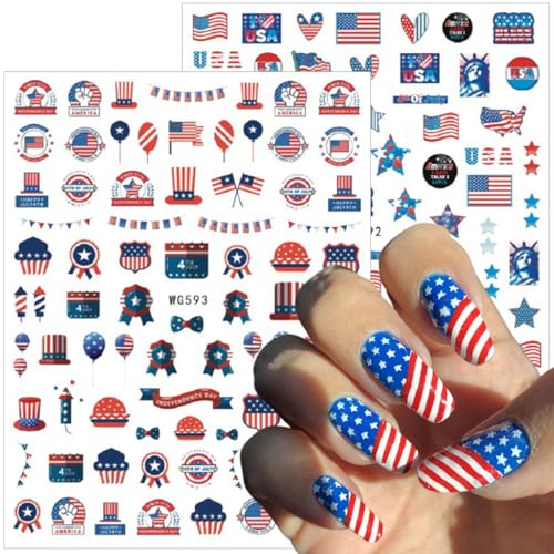 BUNLVDI 6 Sheets 4th of July Independence Day Nail Art Stickers Decals
