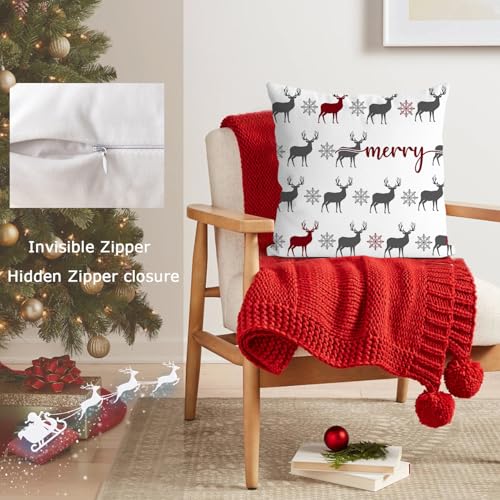 Artmag Christmas Throw Pillow Covers 16x16 Inch, Set of 2 Red Farmhouse