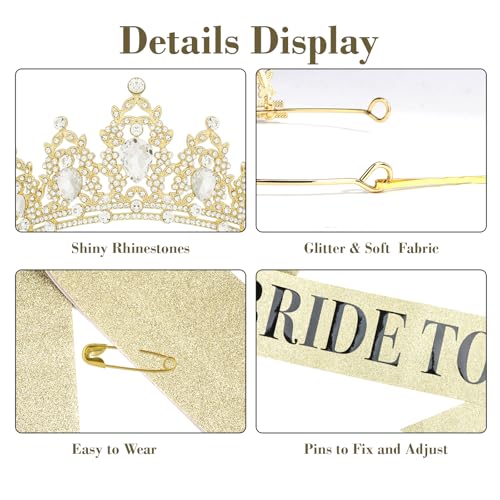 Bride to Be Gold Crown and Sash Set Rhinestone Tiara Party Gift