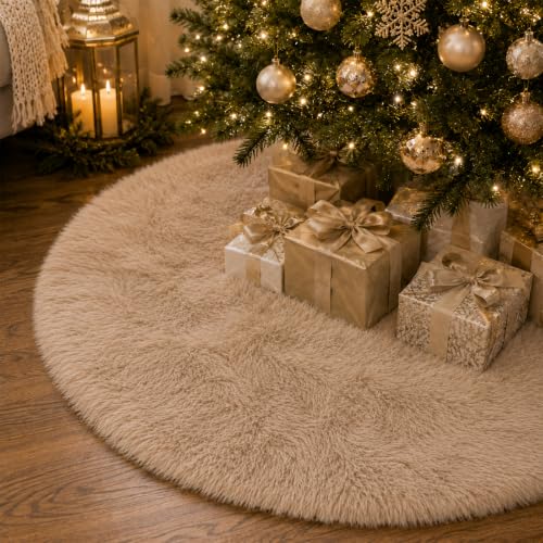 Brown Plush Christmas Tree Skirt - 30 Inch Faux Fur Holiday Decor
