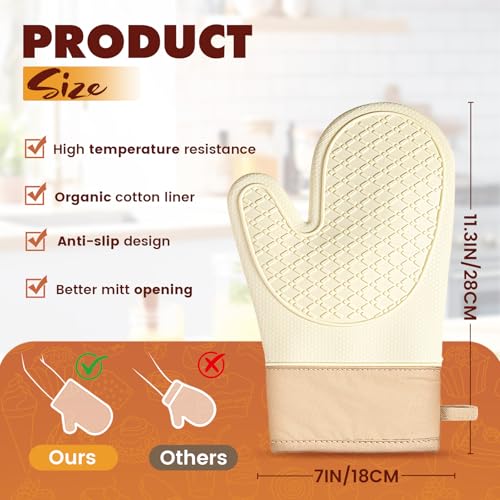 YANLIFY Silicone Oven Mitts (2 PCS) - Heat Resistant Kitchen Gloves, White