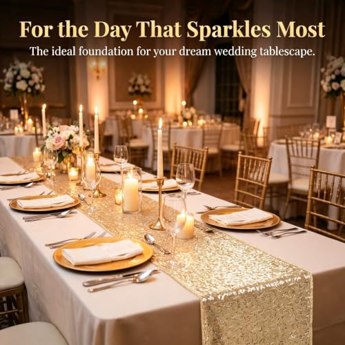 Gold Sequin Table Runner 10 Pack - 12x108 Light Gold for Weddings & Events