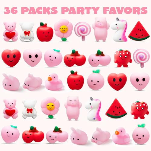 JOYIN 36 Packs Mochi Squishy Toys, Stress Relief Fidget Toys, Kawaii Mochi Squeezes for Kids Party Favors, Classroom Gift Exchange and School Rewards