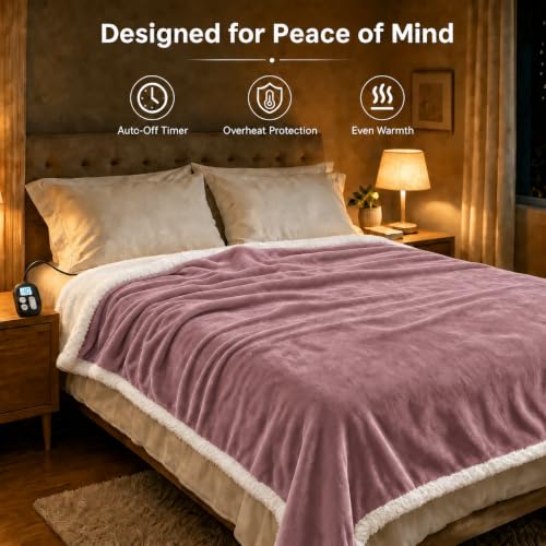 Electric Heated Blanket Twin Size 62x84 Purple with 10 Heat Settings & Auto Shut Off