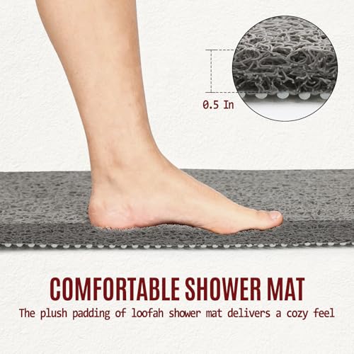 Joyhalo 24x17 Inch Grey Non-Slip Shower Mat with Loofah Texture