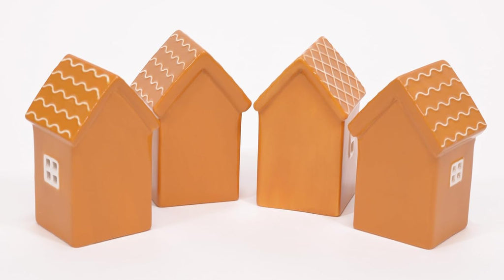 Mark Feldstein & Associates Gingerbread Village Houses - LED Lit Ceramic Set of 4, 4 Inch