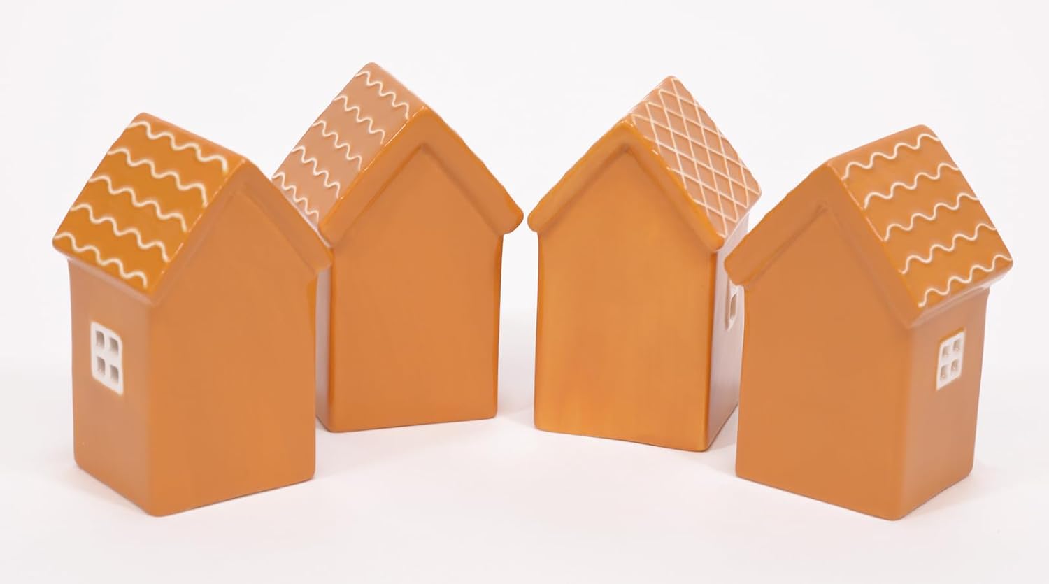 Mark Feldstein & Associates Gingerbread Village Houses - LED Lit Ceramic Set of 4, 4 Inch
