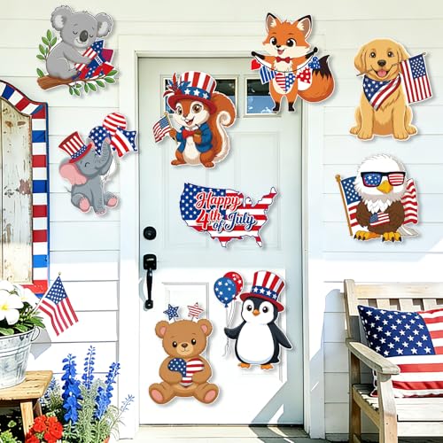 COCHIE Patriotic Animals 11x14 Inch 4th of July Bulletin Board Cutouts, 9PCS USA Flag Decor