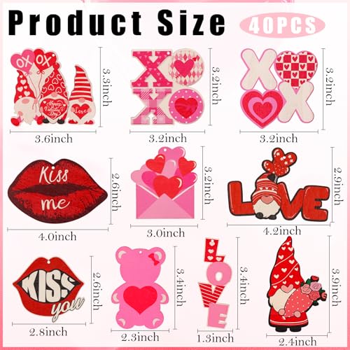 KICOSY 40PCS Pink Valentine's Day Ornaments - Hanging Heart & Gnome Decor Set