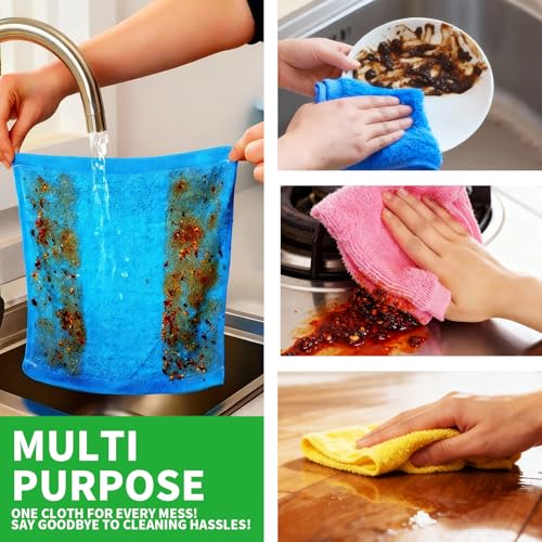 Bamboo Microfiber Cleaning Cloths, 8-Piece Multicolor Kitchen Rag Set