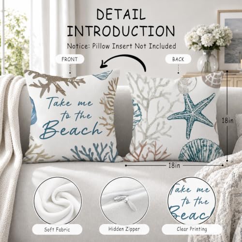 Coastal Beach Starfish & Seashell Throw Pillow Cover 18x18, Beach B Design