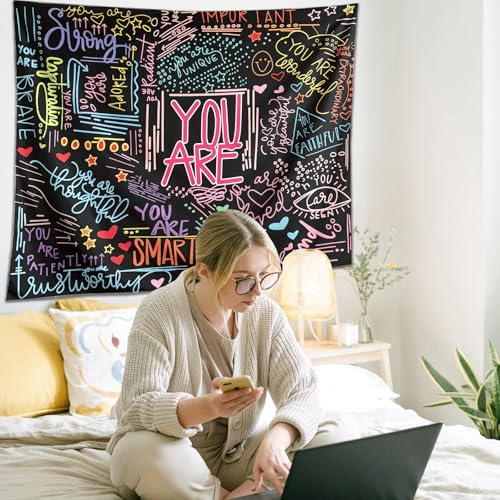 KJHL Colorful Motivational Quotes Tapestry Wall Hanging for Bedroom, 48x36 Inches