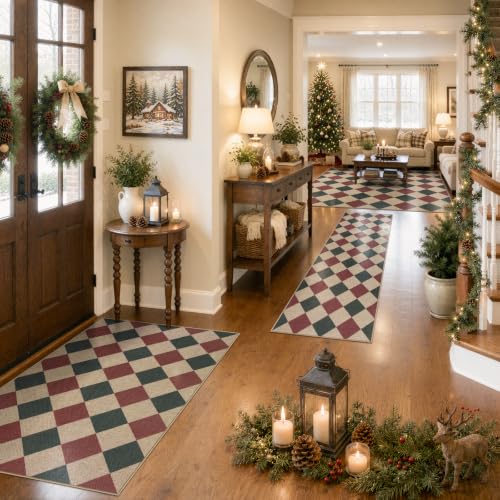 Christmas Rug 5x7 Checkered Red & Green Non Slip Washable Indoor Outdoor Carpet - Green & Red Checkerboard Variation