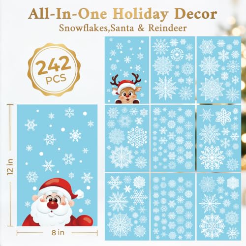 Christmas Window Clings Snowflake Stickers Holiday Decorations 242 PCS