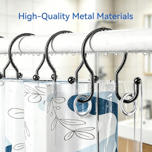 OEH Black Minimalist Double Shower Curtain Hooks - Rustproof Metal Rings, 12 Pcs