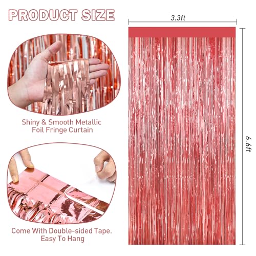 Rose Gold Tinsel Backdrop - 2 Pack Foil Fringe Curtains for Parties