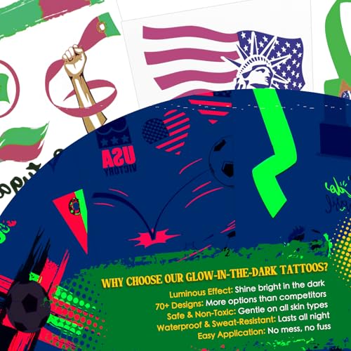 2026 World Cup Neon Glow Temporary Face Tattoos - Soccer Fan Stickers