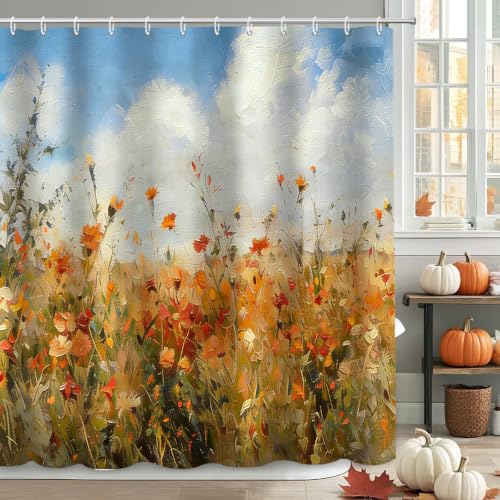 MEHOFOND Watercolor Floral Shower Curtain - Farmhouse Fall 72x72 Inch